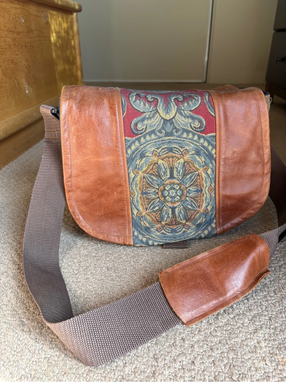 Leather and Tapestry Camera Bag